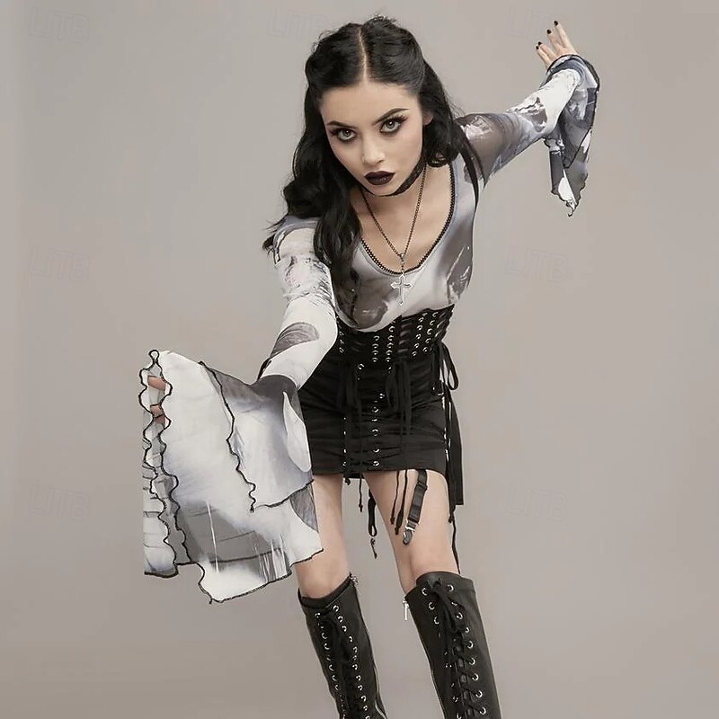 Punk & Gothic 1970s Groovy Crop Top Disco Mesh Psychedelic Fancy Dress Women's Halloween Carnival Music Festival Retro Theme Party Adults' Top4