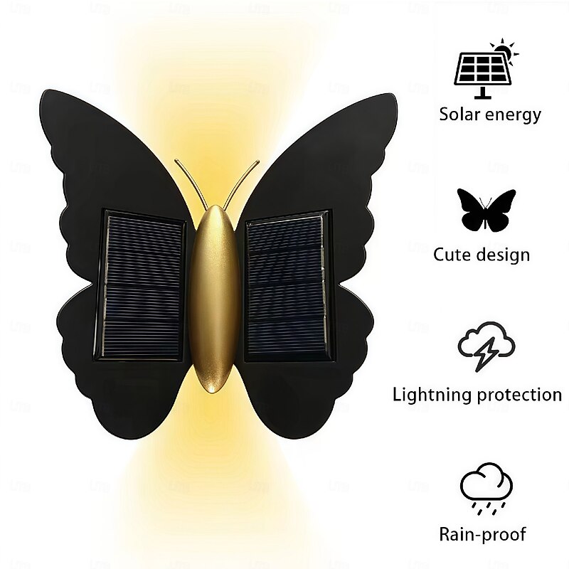 Butterfly Solar Wall Light Outdoor Wall Lantern Motion Sensor Outside Yard Lamp Auto On/Off LED Induction Lamp for Fence Patio  1PC4