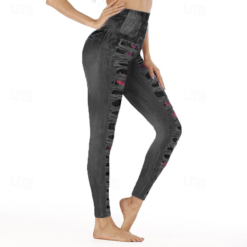 Women's Slacks Leggings Cozy Leggings Streetwear Casual Full Length Natural Flower Elastic Waist Print Comfy Outdoor Comfortable Vacation Going out Grey Black Blue Fall Regular Fit3