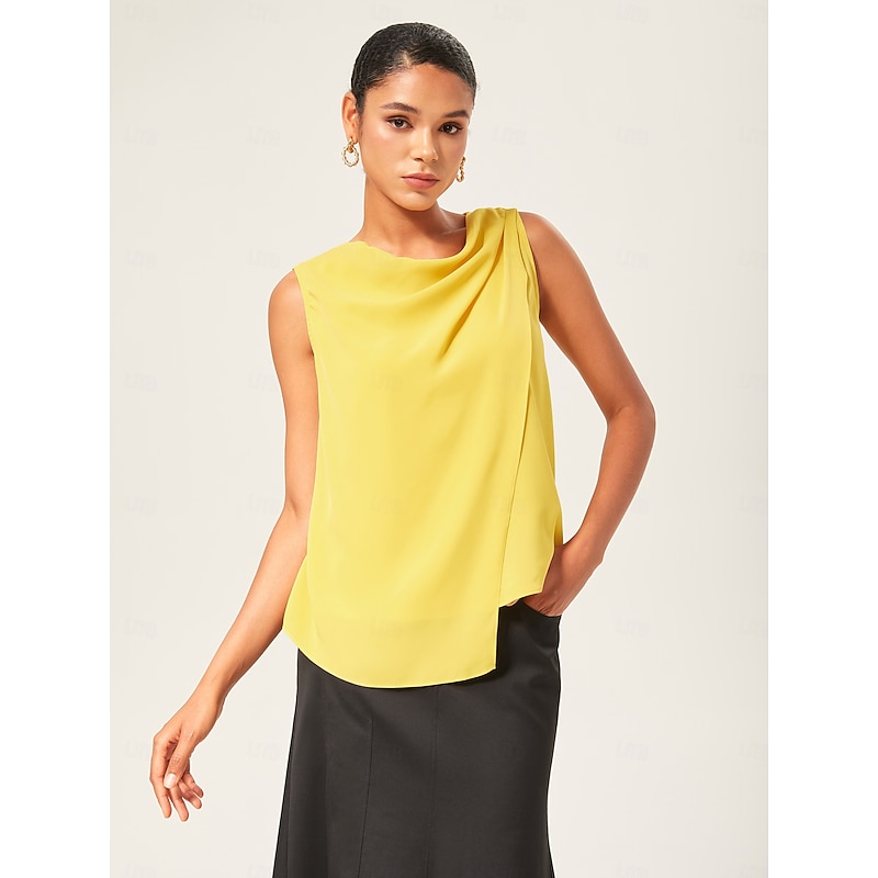 Light Yellow Cowl Neck Sleeveless Blouse