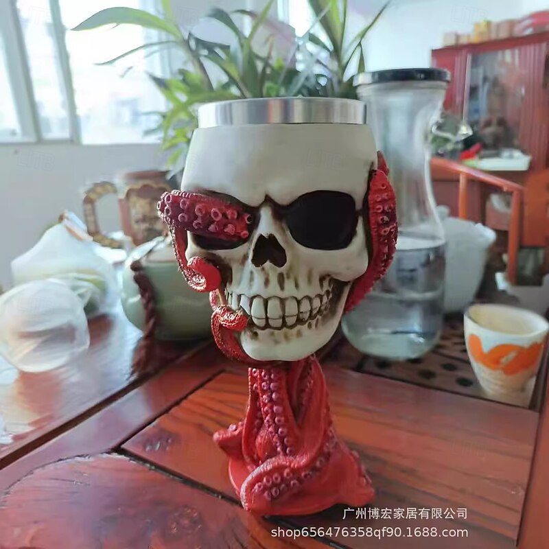 Halloween Skull Mug Stainless Steel Skull-Shaped Beer Goblet Spooky Stemmed Drinkware, Unique Halloween Gift, Fun Party Mug, Perfect for Bars and Collectors2