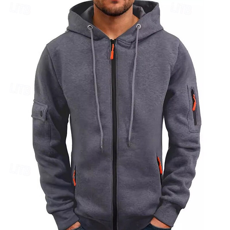 Men's Hoodie Full Zip Hoodie Black Navy Blue Camel Light Grey Dark Gray Hooded Plain Patchwork Sports & Outdoor Daily Holiday Polyester Streetwear Basic Casual Spring &  Fall Clothing Apparel Hoodies4