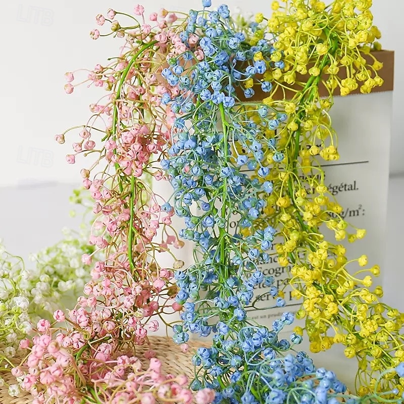 1 Bundle Artificial Hanging Vine Garland, Dense Plastic Gypsophila Wall Hanging Plant, Fake Flower Vine for Wedding Arch, Home Garden Party Decoration2