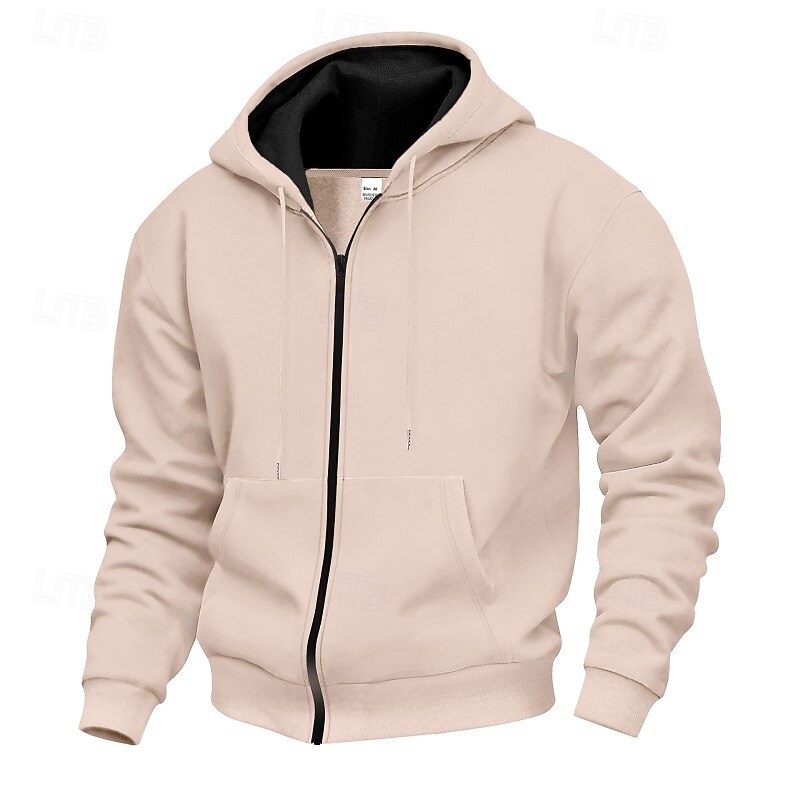 Men's Hoodie Full Zip Hoodie Black Navy Blue Khaki Light Grey Hooded Plain Zip Up Pocket Sports & Outdoor Casual Daily Streetwear Cool Sportswear Spring &  Fall Clothing Apparel Hoodies Sweatshirts
