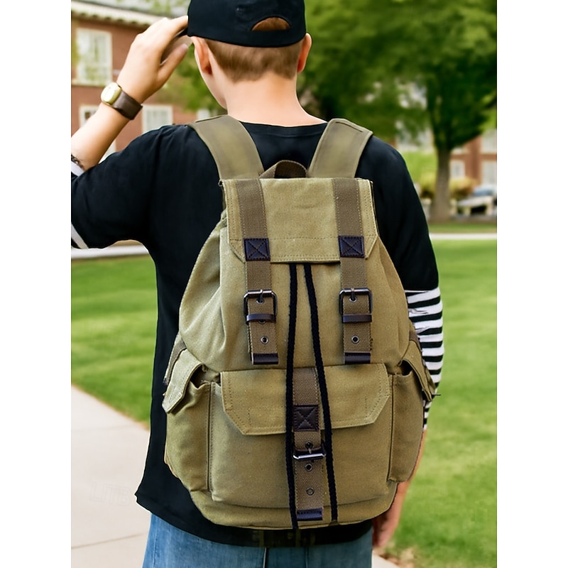 Men's Vintage Canvas Backpack – Large-Capacity Casual Travel Bag for College Students, Outdoor Hiking & Daily Commute
