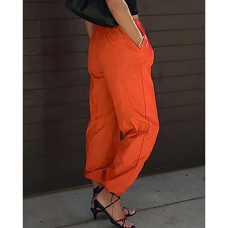 Women's Slacks Bloomers Streetwear Full Length Natural Plain Pocket Elastic Waist Comfy Outdoor Comfortable Street Going out Orange red Pink Khaki Summer Regular Fit4