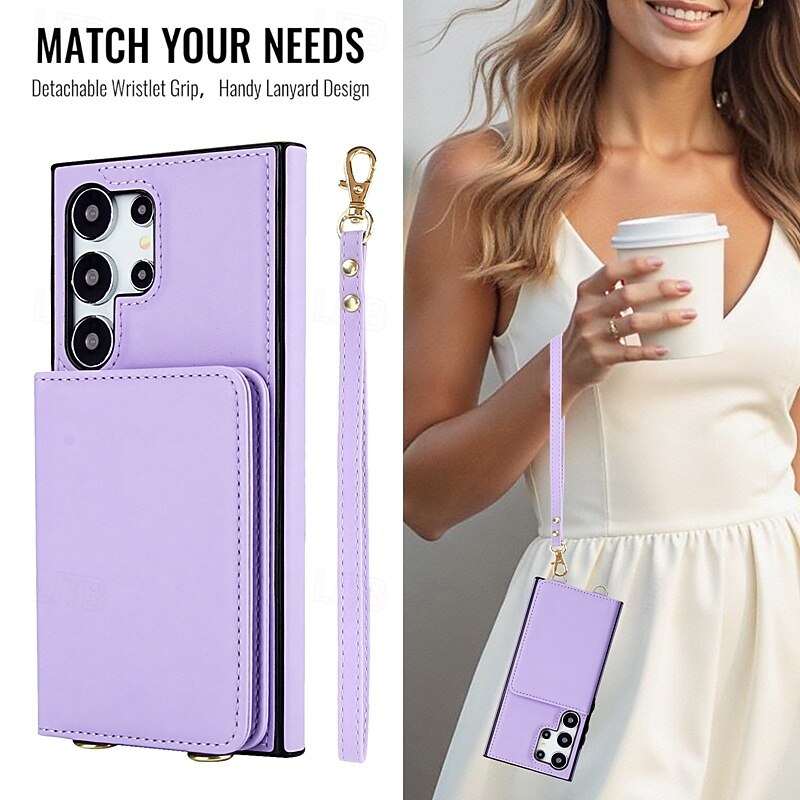 Phone Case For Samsung Galaxy S25 S25 Edge S24 S24 FE S23 Ultra Plus S22 Plus  Ultra A16 A15 A14 A54 Back Cover with Lanyard Kickstand Card Slot Retro TPU PU Leather3