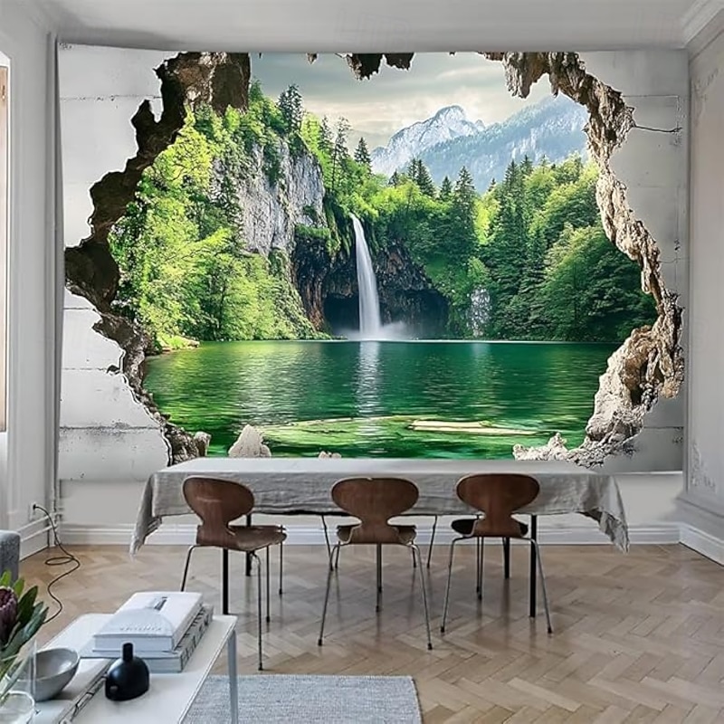 Cave Forest Landscape Hanging Tapestry Wall Art Large Tapestry Mural Decor Photograph Backdrop Blanket Curtain Home Bedroom Living Room Decoration2