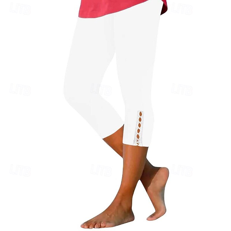 Women's Capri Pants Leggings Cozy Leggings Fashion Streetwear Calf-Length Natural Plain Elastic Waist Comfy Outdoor Comfortable Outdoor Holiday Weekend Black White Fuchsia Purple Summer Regular Fit2