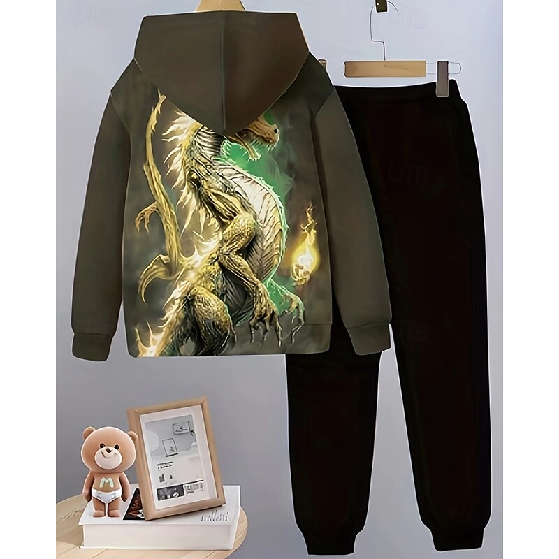 Boys' 3D Dragon Hoodie & Sweatpants Set Sports Suit Tracksuits Long Sleeve Spring Fall Daily Basic Casual Kids 4-12 Years Hooded Outdoor Vacation Sports Tailored Fit2