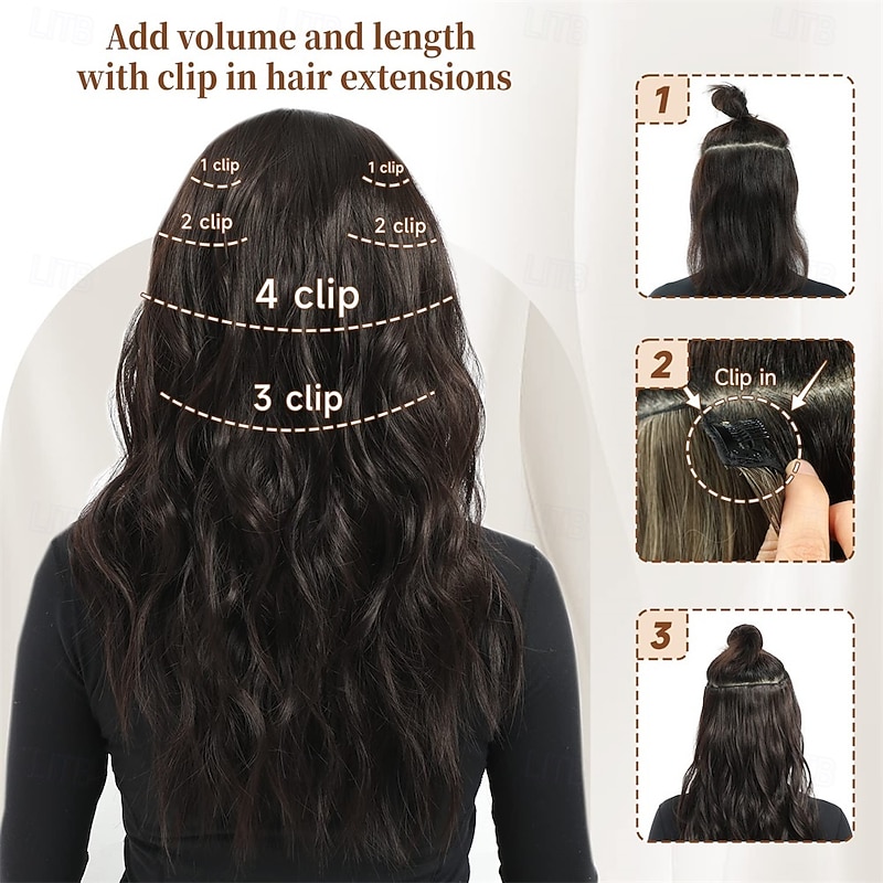 Clip in Hair Extensions 6 PCS Natural & Soft Hair & Blends Well Hair Extensions Dark Brown Long Wavy Hairpieces2