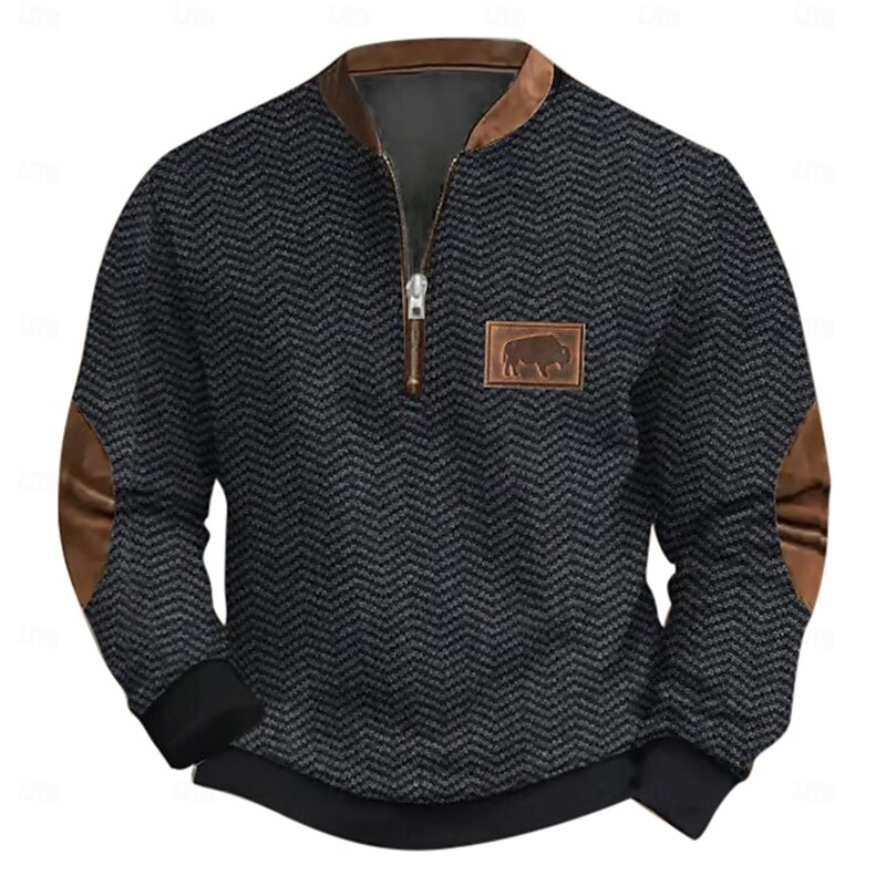Men's Sweatshirt Quarter Zip Sweatshirt Army Green Navy Blue Brown Gray Half Zip Color Block Ribbed Textured Knit-texture Sports & Outdoor Daily Holiday Polyester Streetwear Casual Spring &  Fall2