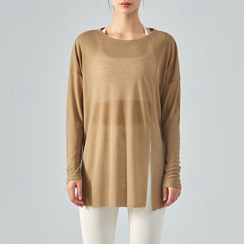Women's Sports shirts Crew Neckline Skin Friendly Softness Breathable Loose Long Sleeve Sports Solid Color Top For Pilates Dance Yoga Activewear4