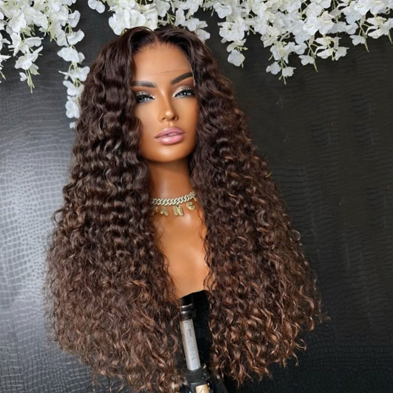 Remy Human Hair 5x5 Closure 13x4 Lace Front Wig Free Part Brazilian Hair Curly Brown Auburn Wig 130% 150% Density with Baby Hair Ombre Hair 100% Virgin Glueless Pre-Plucked For Women Long Human Hair4