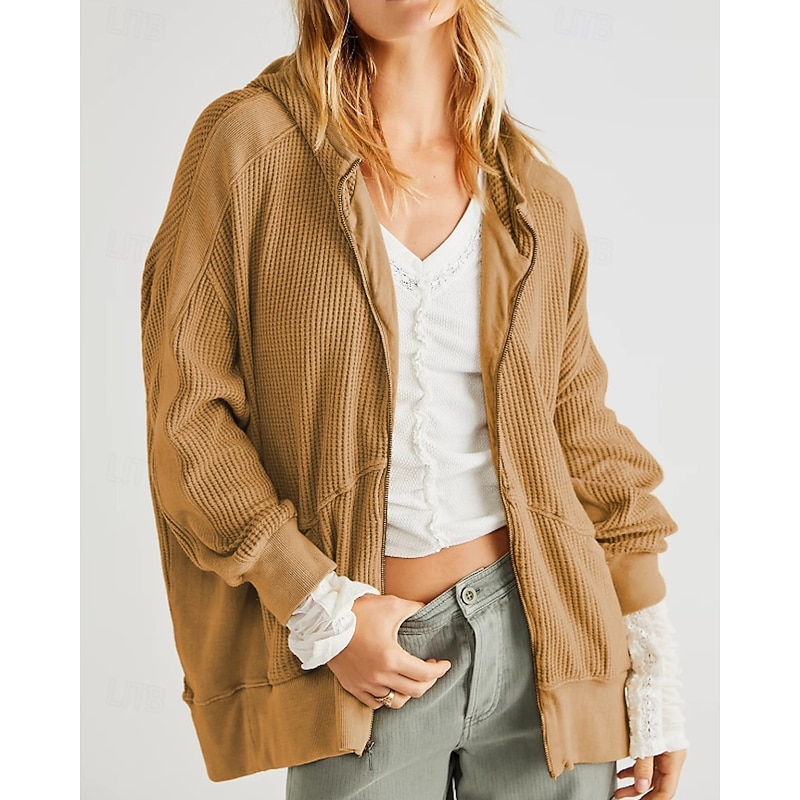 Women's Hoodie Outdoor Jacket Zipper Pocket Long Sleeve Jacket Athleisure Fall Solid Colored Thermal Warm Windproof Tennis Golf Running Sportswear Activewear Black Army Green Blue