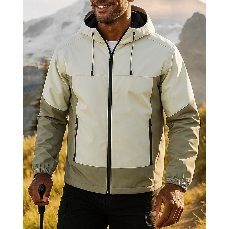 Men's Hiking Jacket Sport Jacket rain coat Outdoor Waterproof Breathable Quick Dry Lightweight Hiking Outfits Hiking Clothes Spring Autumn / Fall Jacket Tennis Golf Running Patchwork Dark Grey Dark