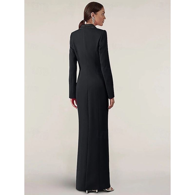 Tuxedo Dress Mermaid / Trumpet Mermaid Formal Wedding Guest Stretch Crepe Elegant Simple Long Sleeve Floor Length Shawl Lapel Double Breasted3