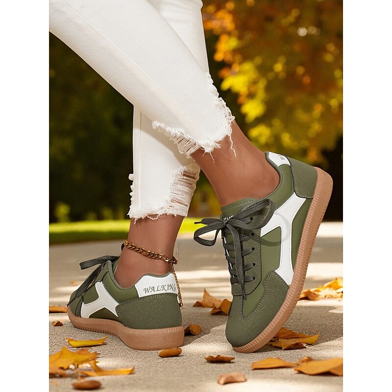 Women's Green Lace-Up Sneakers – Retro-Inspired Casual Trainers with White Contrast Detail for Walking, School and Daily Errands4