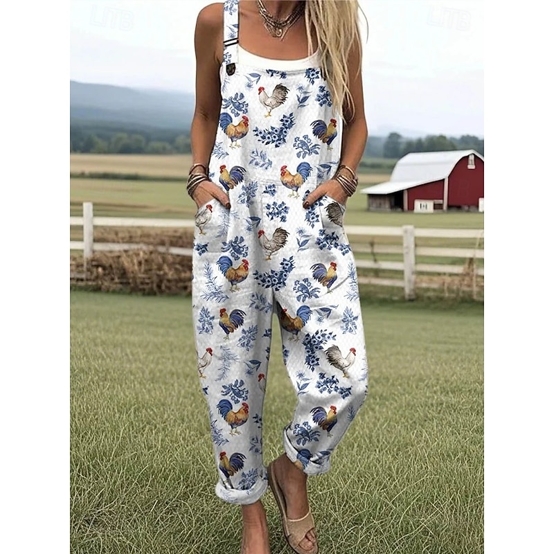 Women's Overall Active Graphic Sleeveless Drawstring Vacation Street Loose Fit White Red Green Summer3