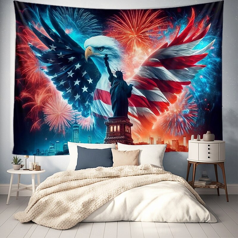 4th of July Hanging Tapestry Patriotic Independence Day Eagle Wall Art Large Mural Decor Photograph Backdrop Home Bedroom Living Room Decoration