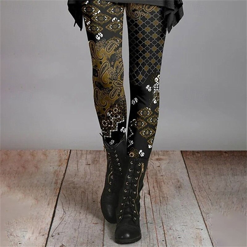 Women's Slacks Leggings Cozy Leggings Streetwear Casual Full Length Natural Flower Elastic Waist Print Comfy Outdoor Comfortable Vacation Going out Black Grey claret Dark red Camel Fall Regular Fit2