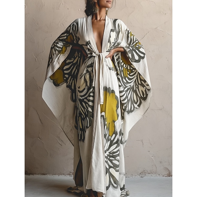 Women's Long Dress Maxi Dress Boho Dress Casual Dress Swing Dress Vacation Dress Fashion Modern Daily Holiday Beach Regular Fit Floral Long Sleeve V Neck Black White Navy Blue Purple Summer Spring3