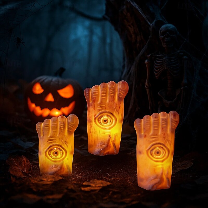3 Pcs Halloween Candle Lights Broken Feet with Blood Eye LED Electronic Candle Light Indoor Restaurant Halloween Festival Party Horror Atmosphere Decorative Light2