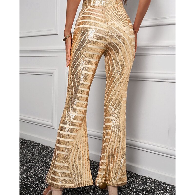 Women's Wide Leg Fashion Streetwear Full Length Natural Plain Sequins Elastic Waist Comfy Outdoor Party Street Apricot Black Brown Fall Regular Fit2