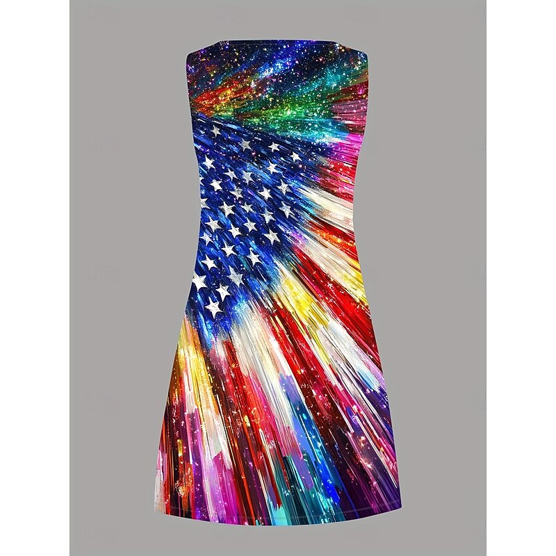 Women's Patriotic  Mini Dress A Line Dress Summer Dress Off The Shoulder Dress Vacation Casual Party Daily Regular Fit Graphic Flag Sleeveless U Neck Blue Summer2