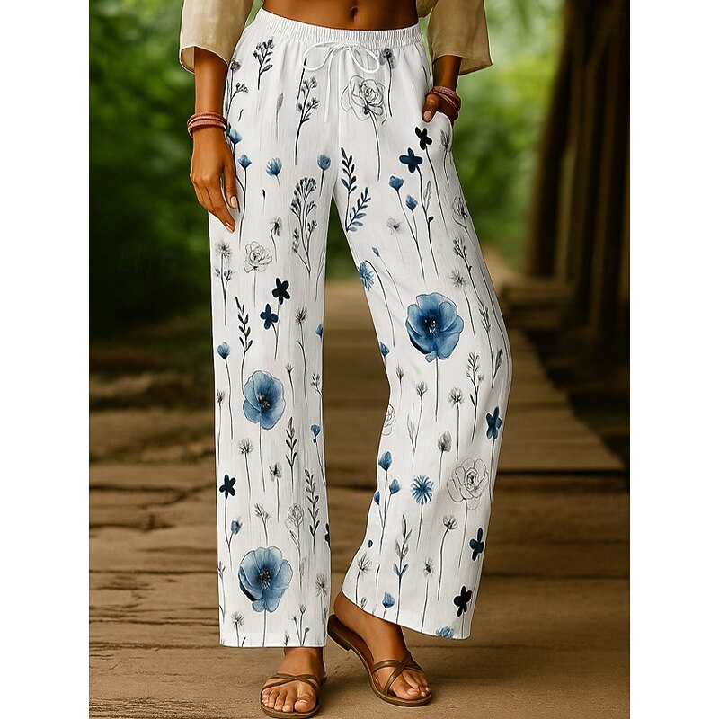 Women's Culottes Wide Leg Vacation Vintage Ethnic Style Full Length High Waist Floral Graphic Quick Dry Breathability Soft Inelastic Outdoor Vacation Sport Red Blue Purple Green Summer Spring