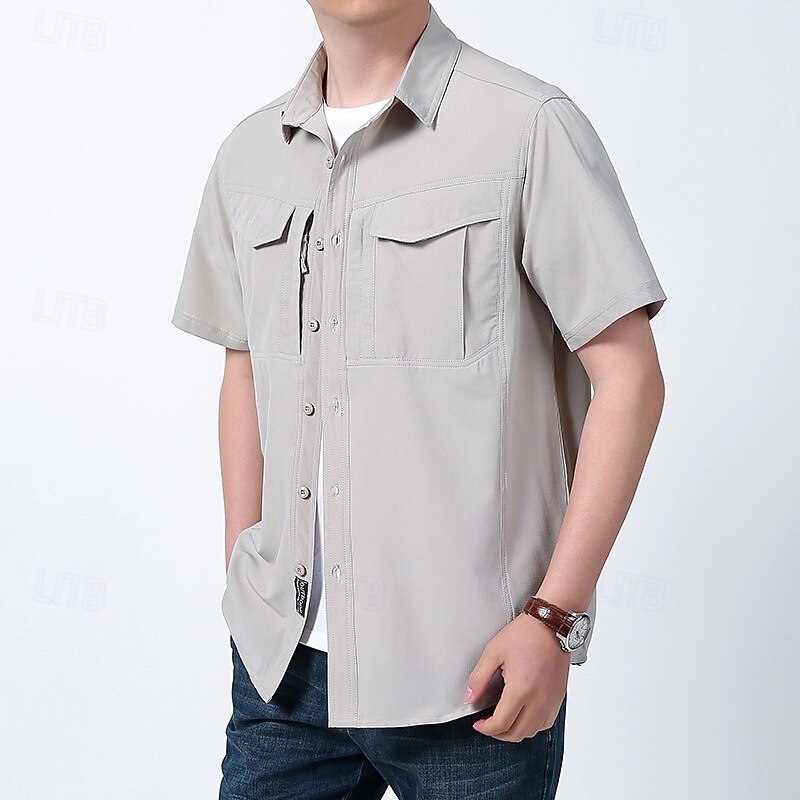 Men's Hiking Shirt Hiking top cargo shirt Short Sleeve Turndown Top Outdoor Quick Dry Lightweight Breathable Polyester Black Army Green Blue Tennis Golf Running2