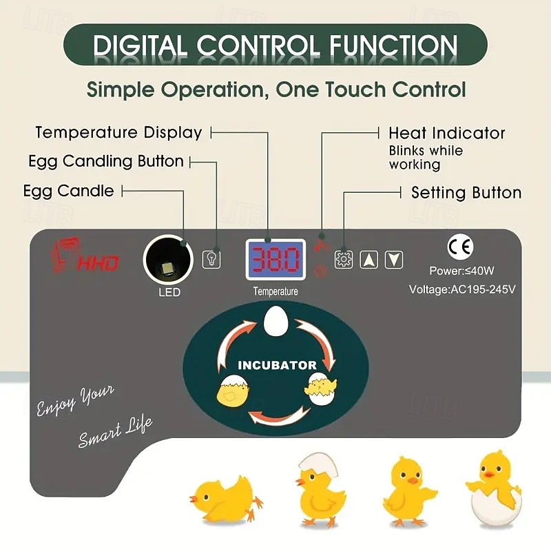 Intelligent Incubator Can Hold 12-18 Eggs LED Digital Temperature Display Automatic Egg Turn and Add Water for Eggs Duck Eggs Parrot Eggs Hatch Very Suitable for Gift Giving Family Farms.2