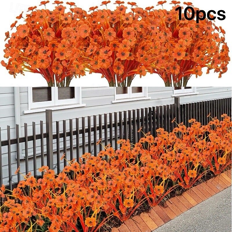10PCS UV Resistant Artificial Orchid Bundles, Plastic Faux Flowers for Outdoor Garden, Porch, Window, and Home Decoration, Perfect for Easter, Oktoberfest, Día de los Muertos, Diwali, Memorial Day, and Seasonal Fall Decor