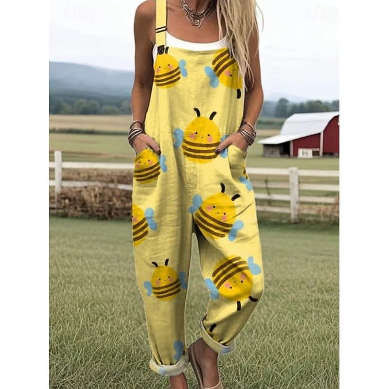 Women's Overall Active Graphic Sleeveless Harem Drawstring Vacation Street Loose Fit Yellow Red Blue Summer3