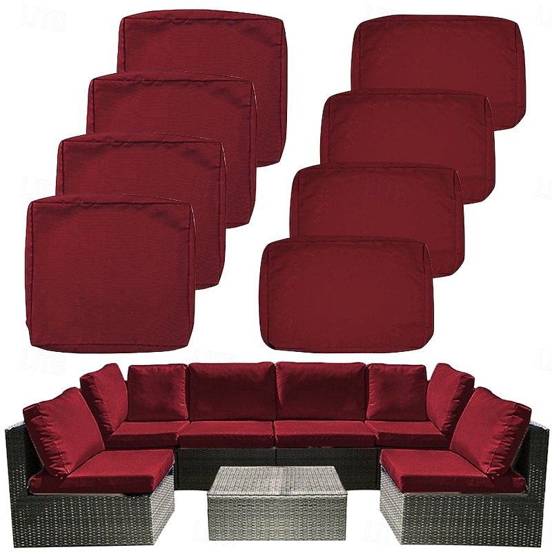 8 Pcs Waterproof Patio Stretch Sofa Cushion Cover Outdoor Cushion Cover Replacement Include 4 Backrests and 4 Cushions Sofa Seat Covers Furniture Protector