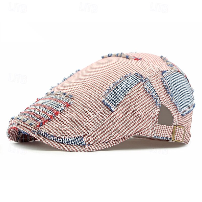 Men's Flat Cap Ascot Hat Newsboy Hat Red Green Cotton Patchwork Fashion Casual Street Daily Plaid Adjustable Sunscreen Breathable