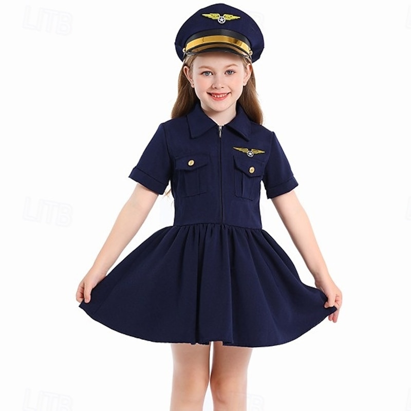 Pilot Aviator Halloween Dress Costume Uniform STEM Day Career Role Play Cosplay Kid's Girls' Halloween Carnival World Book Day Performance Educational Dress Up School Event Dress Up Easy Halloween