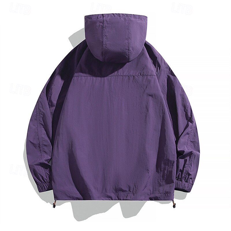 Men's Running Jacket Outdoor Jacket Full Zip Long Sleeve Outerwear Athletic Solid Colored Sun Protection Quick Dry Lightweight UV Cooling Tennis Golf Running Sportswear Activewear Black Yellow Purple2