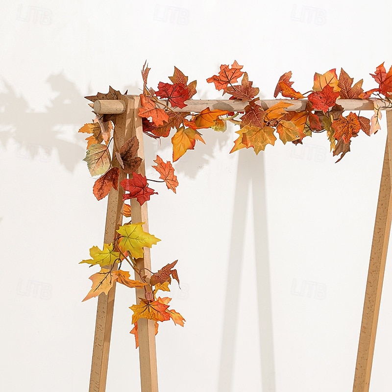 Fall Artificial Maple Leaf Garland Vine, 1.75m / 5.74ft Faux Fall Leaf Hanging Decoration for Window Display, Pipe Wrap, Wall Decor, Shop or Home Autumn Scene Setup2