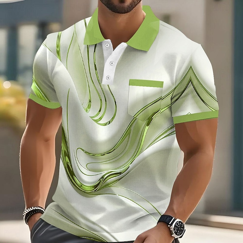 Men's Graphic Marble Polo Short Sleeve Polo Shirts Collared Shirts Business Casual Outdoor Athleisure Daily Wear 3D Print Buttons Summer Blue Purple Brown2