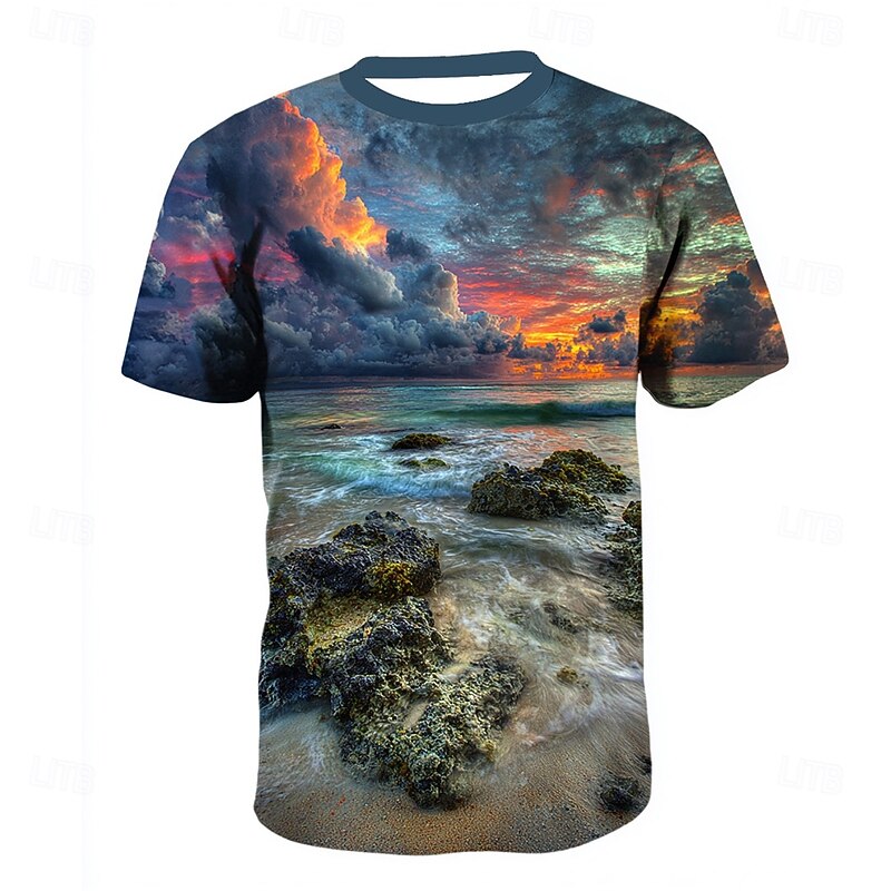 Men's Optical Illusion Ocean T Shirt Short Sleeve T shirt 3D Print Crew Neck Shirt Exaggerated Designer Party Street Casual Green 1# Green 2# Blue 1# Summer Spring All Seasons Clothing Apparel S M L3