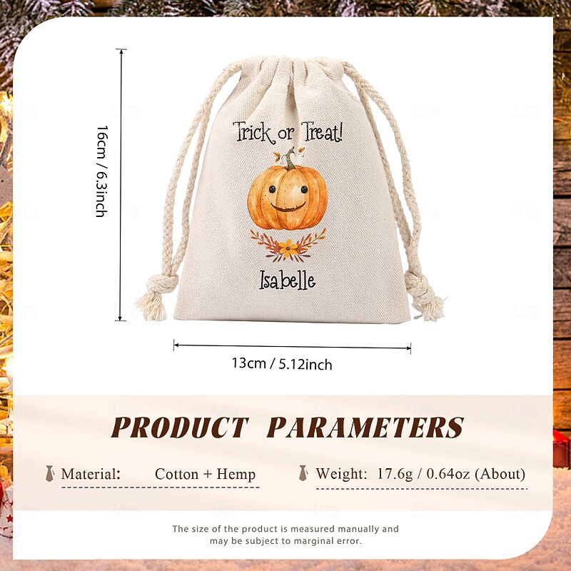 Personalized Name Halloween Treat Bag for Kids Custom Candy Tote Bag Basket for Trick or Treat, Hand-Drawn Forest Style Canvas Gift Sack, Cute Trick or Treat Bag for Toddlers2