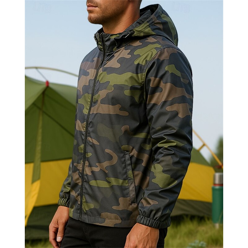 Men's Hiking Jacket Sport Jacket rain coat Outdoor Waterproof Quick Dry Lightweight Breathable Hiking Outfits Hiking Clothes Spring Autumn / Fall Jacket Tennis Golf Running Camo Black Green Grey3