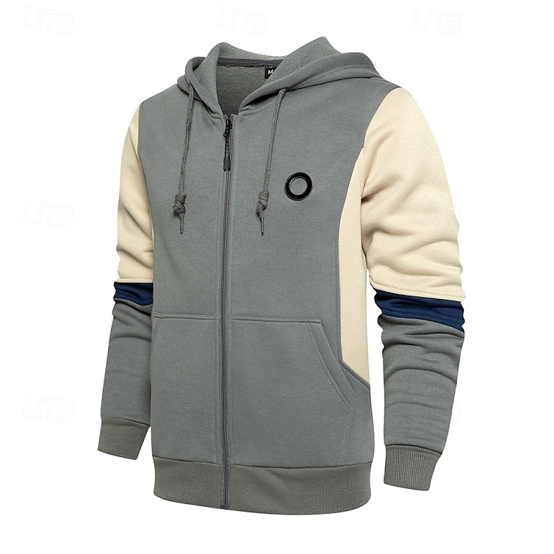 Men's Hoodie Pullover Hoodie Sweatshirt Tactical Hoodie Tactical Army Green Blue Gray Hooded Color Block Zip Up Front Pocket Sports & Outdoor Casual Daily Streetwear Cool Sportswear Fall & Winter