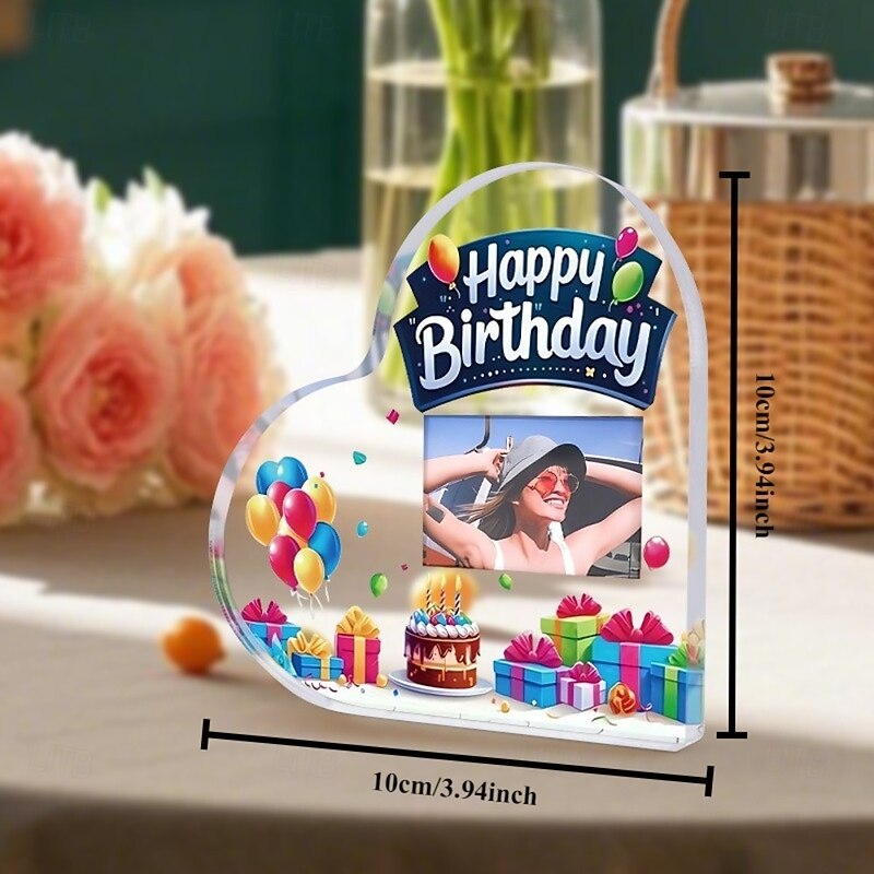 Personalized Photo Heart-Shaped Acrylic Plaque, Customizable Birthday Gift for Mom, Dad, Friends, Unique Desktop Display, Anniversary and Special Occasion Keepsake3