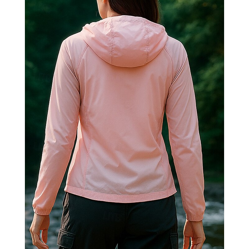 Women's Hiking Jacket Raincoat Sport Jacket Outdoor Waterproof Windproof Quick Dry Lightweight Hiking Outfits Hiking Clothes Summer Spring Jacket Tennis Golf Running Solid Color Black White Pink2