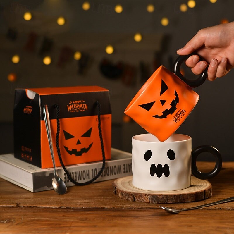 Halloween Gift Mug, Creative Ceramic Coffee Cup in Gift Box, High Aesthetic Halloween Mug Set for Holiday Party Favors and Festival Gifts