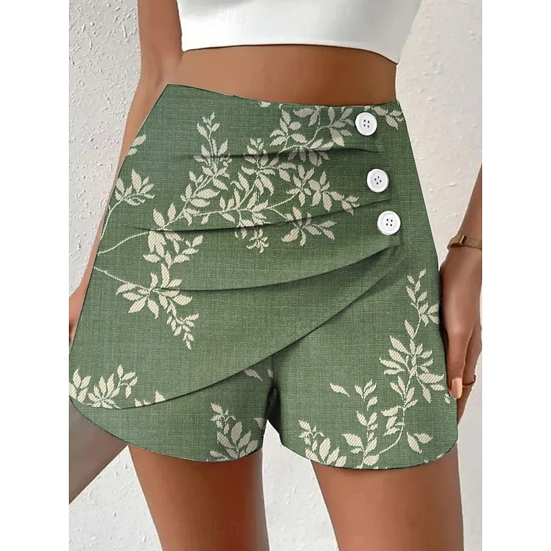 Women's Chinos Shorts Vacation Vintage Ethnic Style Short High Waist Floral Graphic Pleated Micro-elastic Vacation Street Daily Violet Robin's Egg Blue Red Green Summer Spring Regular Fit