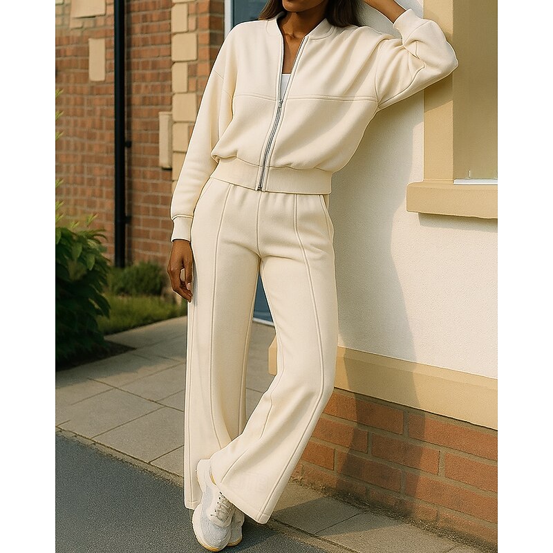 Women's Tracksuit Sweatpants Track Pants Zipper Pocket Solid Colored Clothing Suit Spring Dark Grey Black Gym Training Running Windproof Long Sleeve Sport Activewear Micro-elastic Regular Fit4