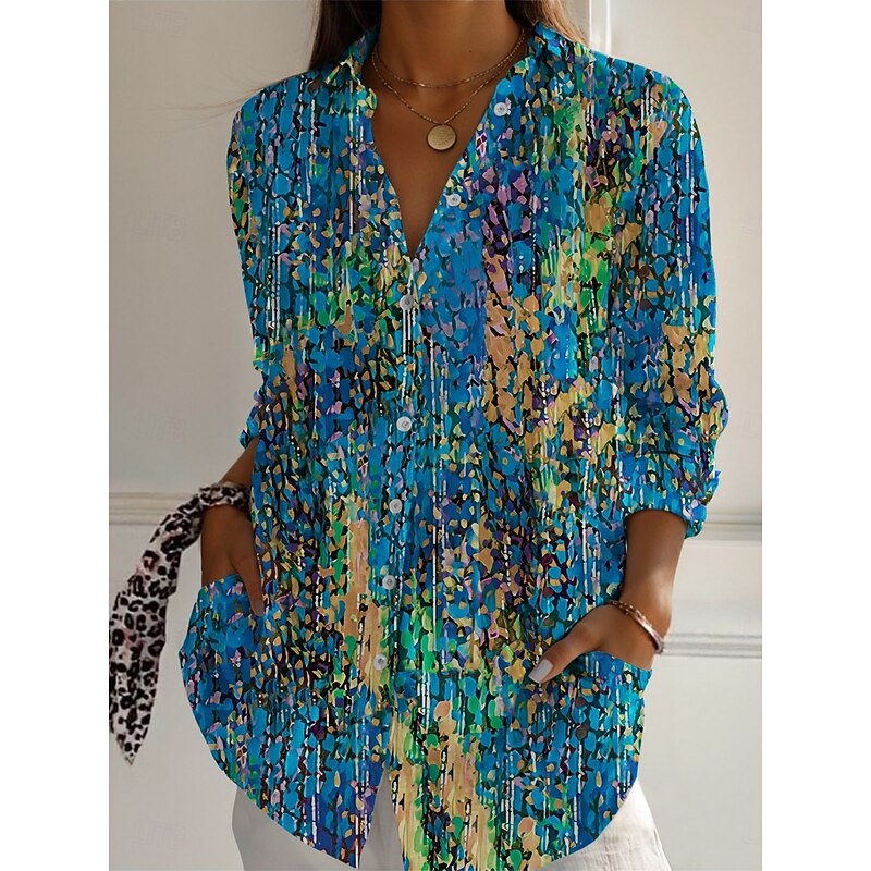 Women's Shirt Floral Active Daily Stylish Long Sleeve Shirt Collar Regular Tops Daily Holiday Buttons Print Red Blue Fuchsia Green Spring Fall3